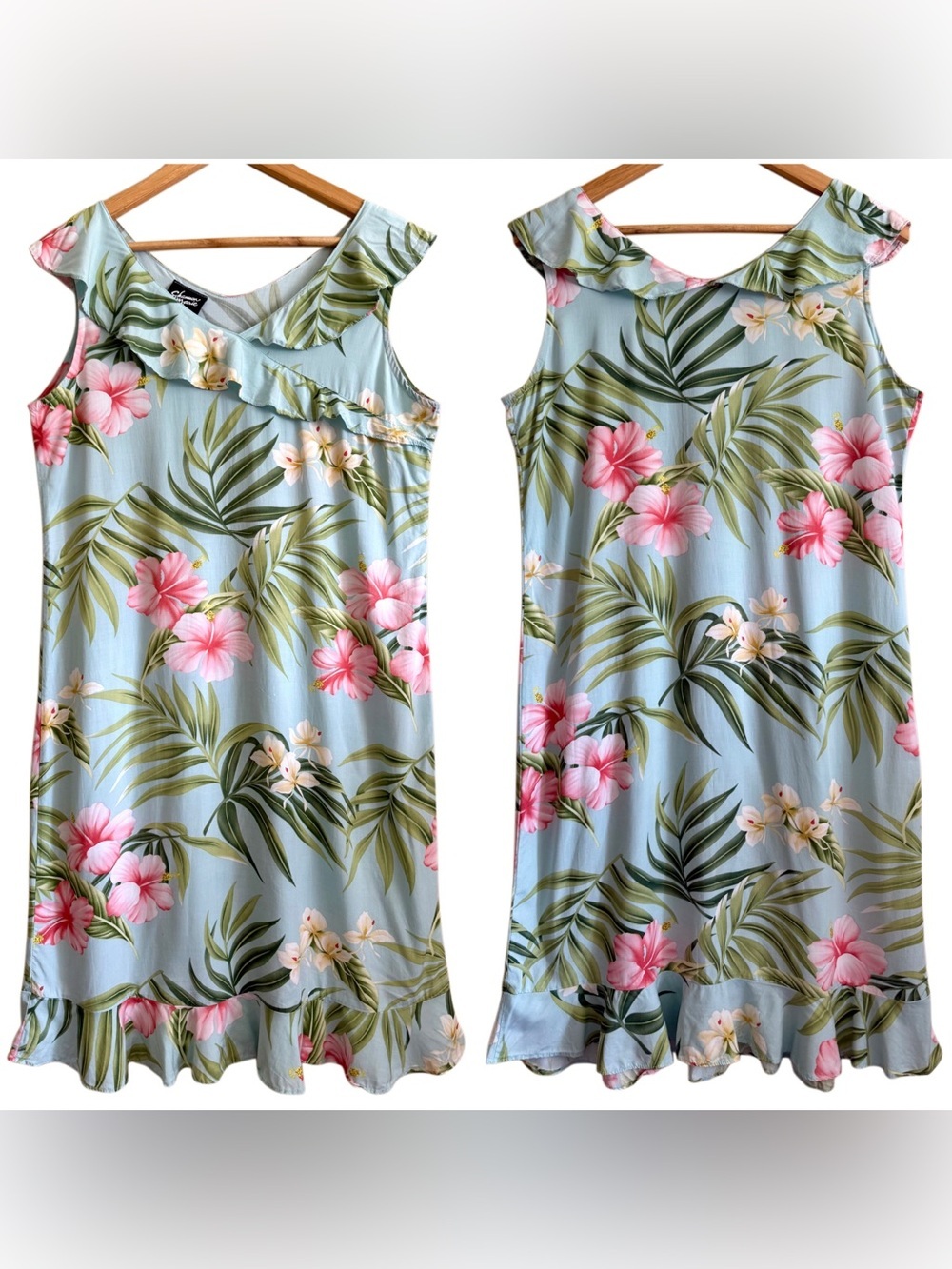 VINTAGE Shannon Marie Hawaiian Beach Tropical Feminine Ruffle Retro Dress Sz M
